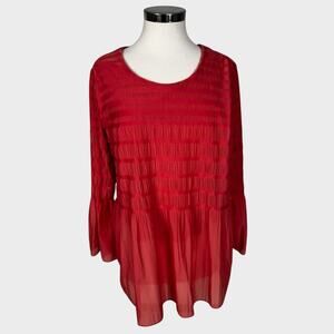 Alfani Womens Plus Size 1X Red 3/4 Sleeve Top Nylon Spandex